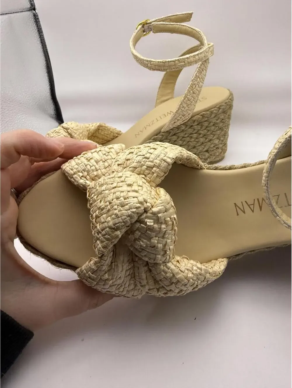 Stuart Weitzman Playa Espa Knot Wedge Sandals Wheat/Natural Size 9.5B - Picture 8 of 14